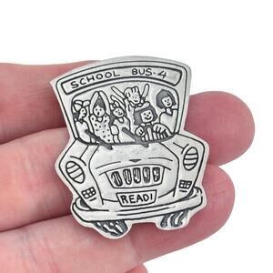 Vintage Sterling Silver 925 School Bus Brooch Pin